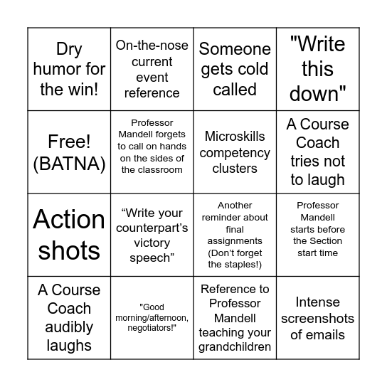 MLD 220M Final Class! (shhhh) Bingo Card