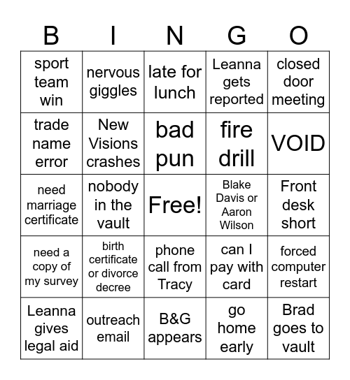Registry Bingo Card