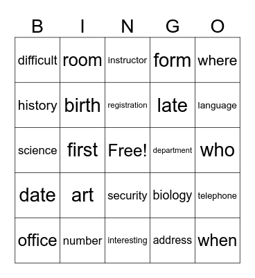 Grammar Connection Lesson 2 Bingo Card