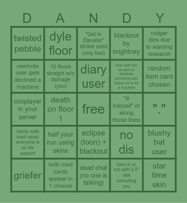 Dandy's World Bingo! Bingo Card
