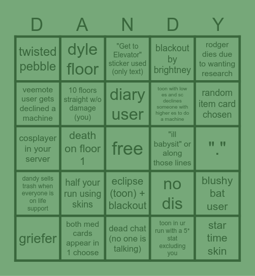 Dandy's World Bingo! Bingo Card