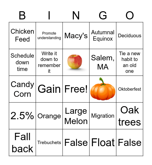 ADHD Awareness & Fall Fest Bingo Card
