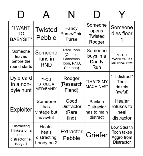 Dandy's World Public Lobbies Bingo Card