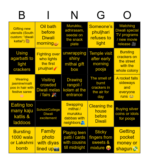 Diwali Nostalgia Bingo Card