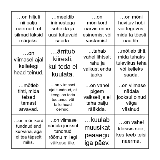 Leia keegi, kes… Bingo Card
