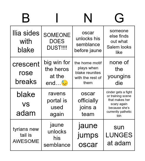 JAY RWBY V5 Bingo Card