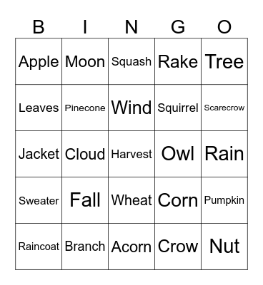 Fall Words Bingo Card