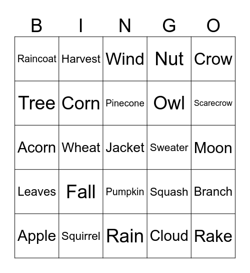 Fall Word Bingo Card