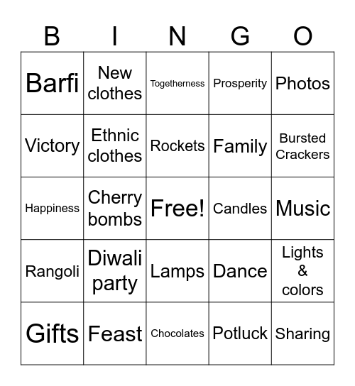 Diwali Bingo Card