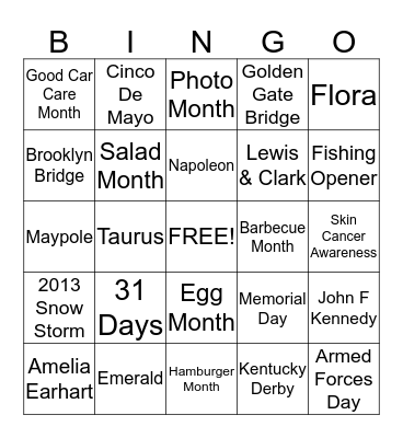 May Fun Facts Bingo Card