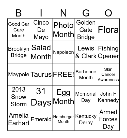 May Fun Facts Bingo Card