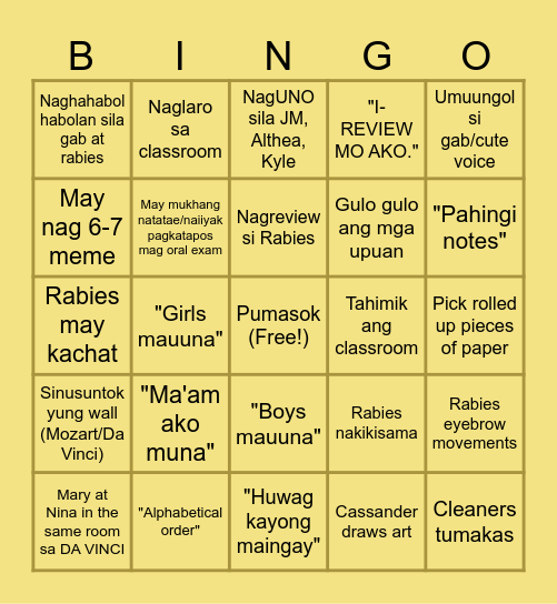 2nd Quarter Oral Exam (Antonio) Bingo Card
