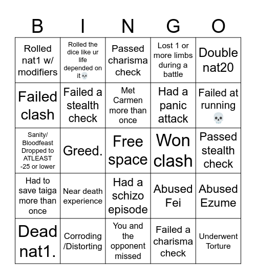 DDA Bingo Card