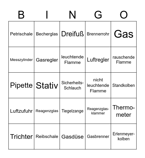 Chemie-Bingo Card