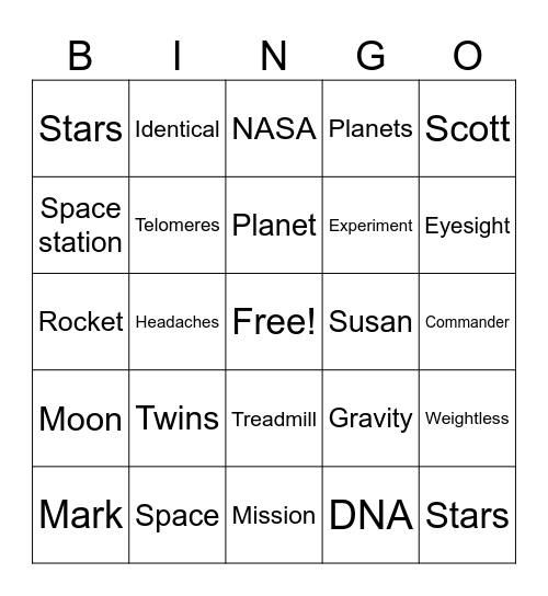 Twins in Space Bingo Card