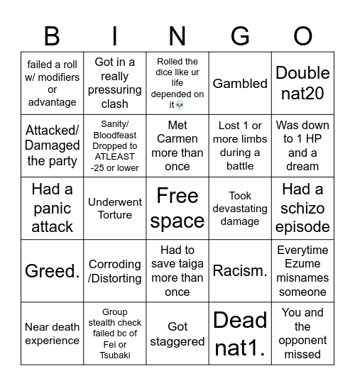 DDA Bingo Card