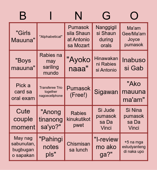 2nd Quarter Oral Exam (Angel) Bingo Card
