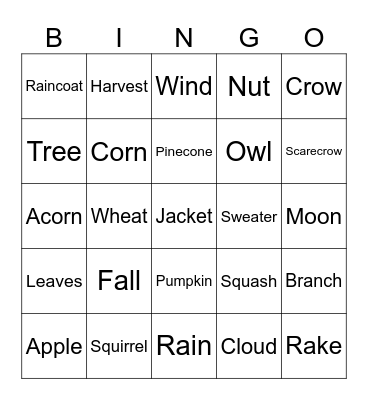 Fall Word Bingo Card