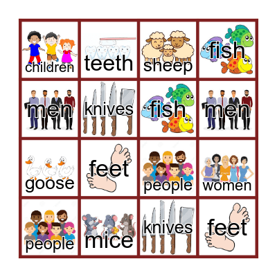 IRREGULAR PLURALS BINGO Card