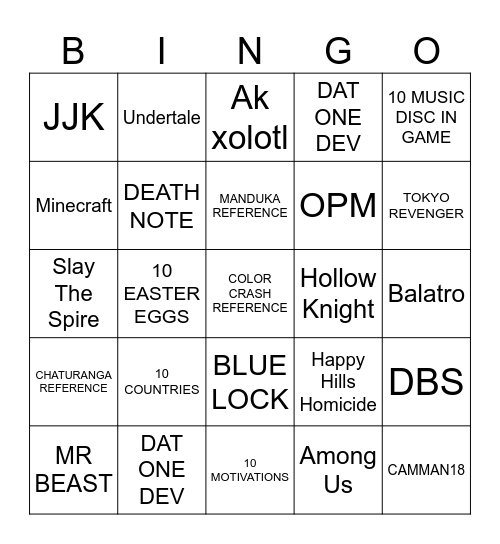 GAME JAM BINGO Card