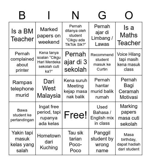 Untitled Bingo Card