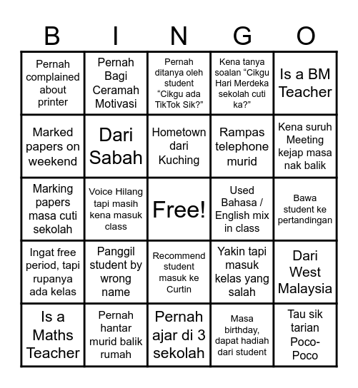 Untitled Bingo Card