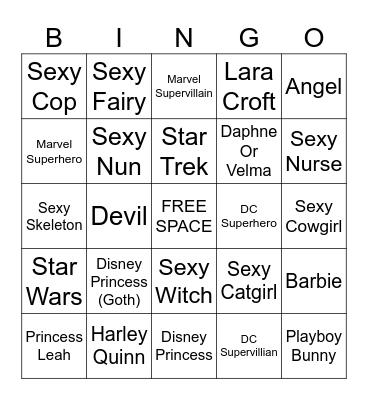 Sexy Halloween costume Bingo Card