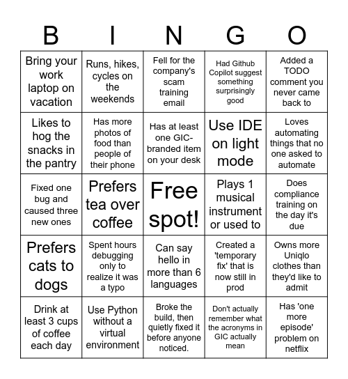 Let's get to know each other! Bingo Card
