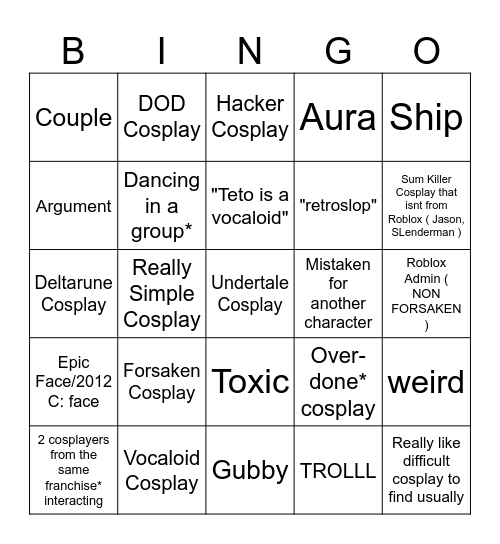 SEWH COSPLAYS Bingo Card