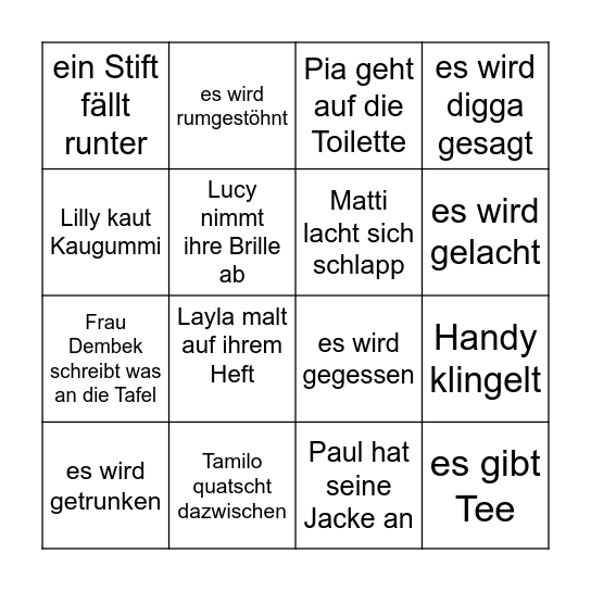 KLASSE 7b Bingo Card