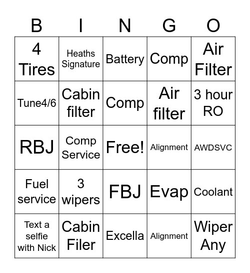 10/15 $100 Bingo Card