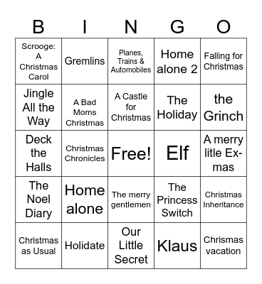 Jólamynda bingó Bingo Card