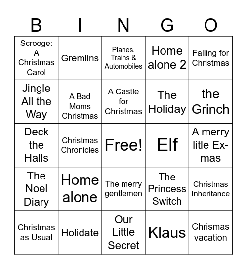 Jólamynda bingó Bingo Card