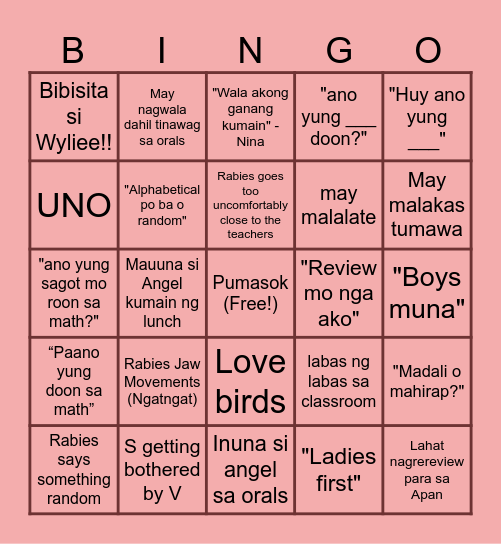 2nd Quarter Oral Exam (Angel) Bingo Card