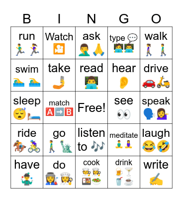 Base form verbs Bingo Card