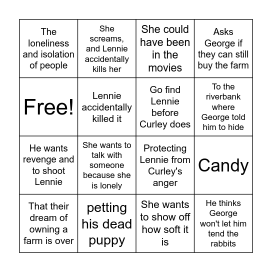 Of Mice and Men Chapter 5 Review Bingo Card