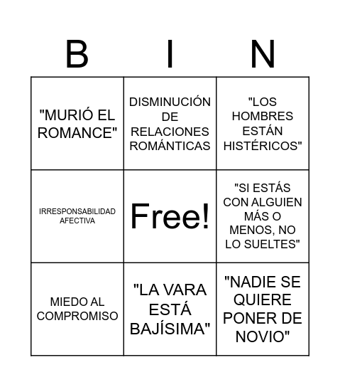 LAS RELACIONES EN TIEMPOS MODERNOS Bingo Card