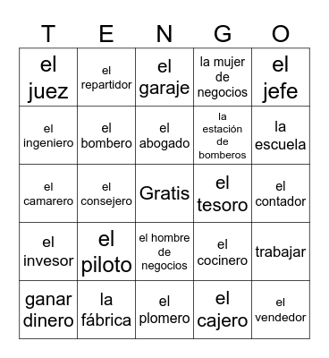 Unas profesiones Bingo Card