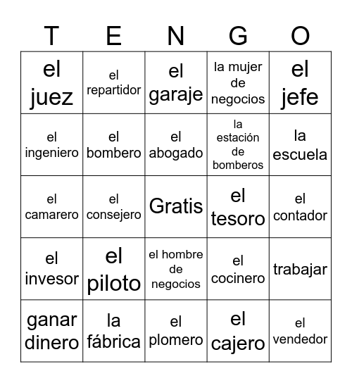 Unas profesiones Bingo Card