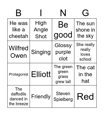 English Bingo Card