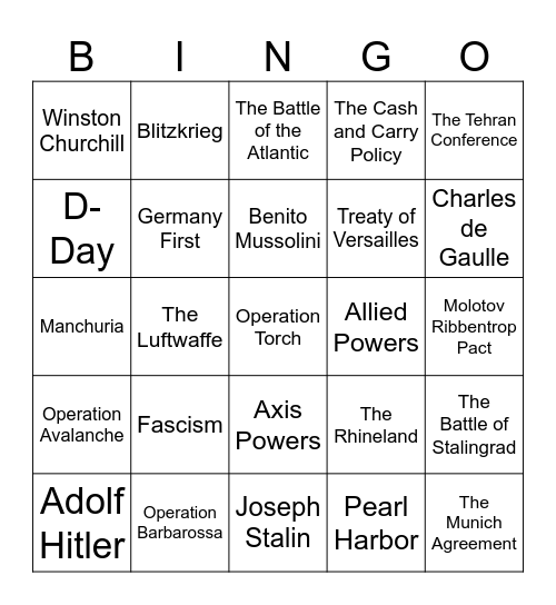 World War II Review Bingo Card