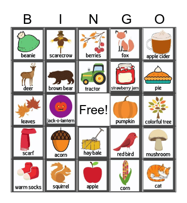 Fall Bingo Card
