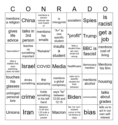 Conrado Oct 15 Bingo Card