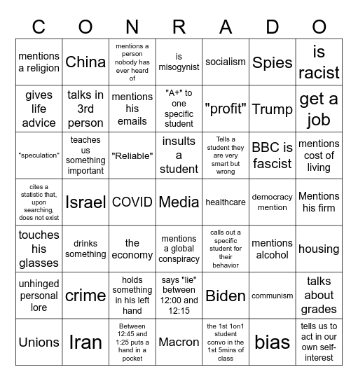 Conrado Oct 15 Bingo Card