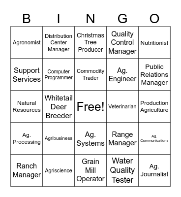 Agricultural Careers Bingo Card