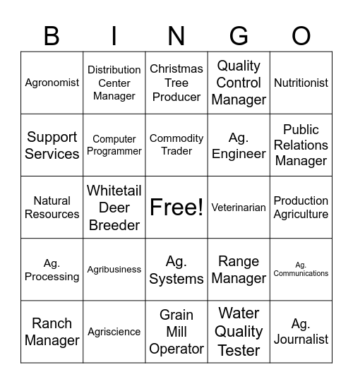 Agricultural Careers Bingo Card