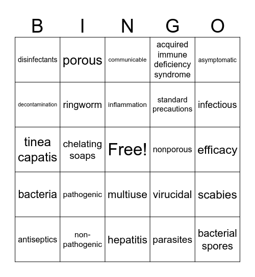 Infection Control Bingo Card