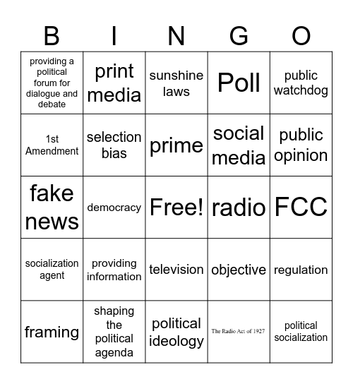 Media and Political Science Bingo Card