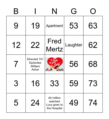 I Love Lucy Bingo Card