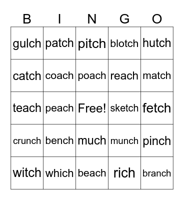 Level I-Final CH sound Bingo Card